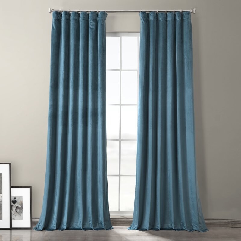 The curtains in blue