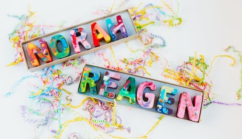 The colorful crayons  — the two names shown in the picture are Norah and Reagen