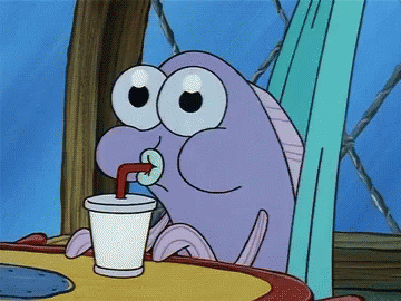 Spongebob character sucking through a straw
