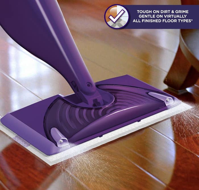 The Swiffer Wet Jet used on hardwood flooring