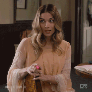 a gif of alexis from schitt&#x27;s creek saying &quot;yes, yeah, I&#x27;m pretty sure&quot;