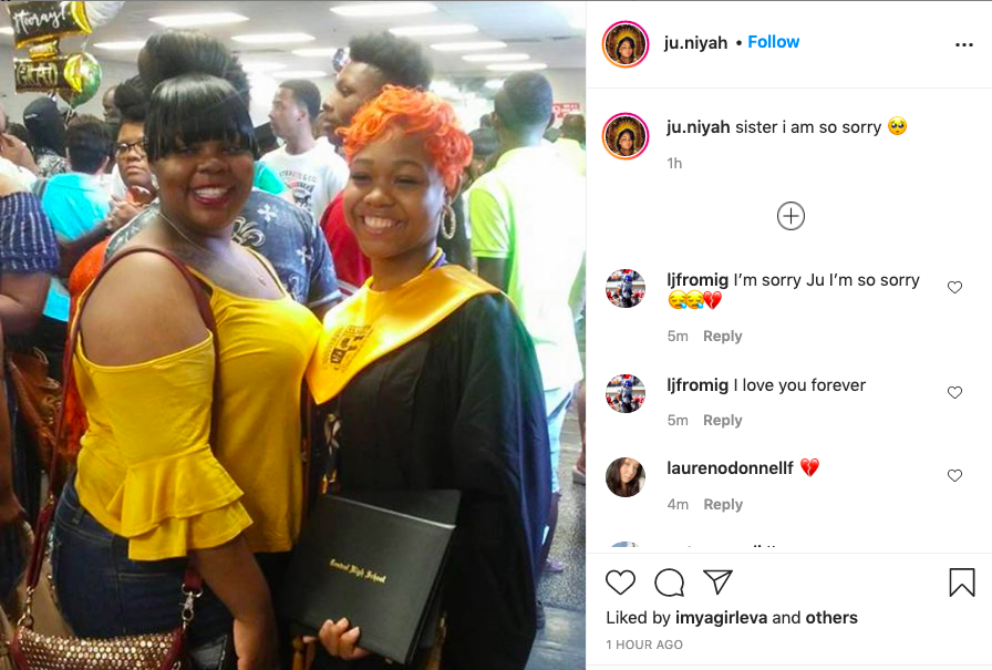 A screenshot from Instagram shows Breonna Taylor and her sister Juniyah Palmer at a graduation ceremony