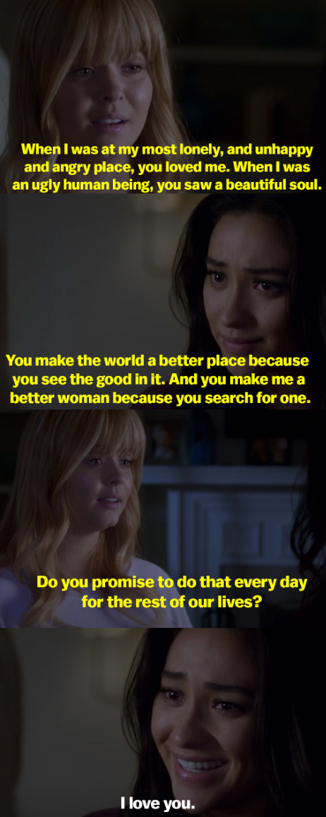 Alison says Emily sees the good in her and the world, and that it makes Ali a better person