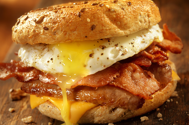 a bacgon, egg, and cheese breakfast sandwich