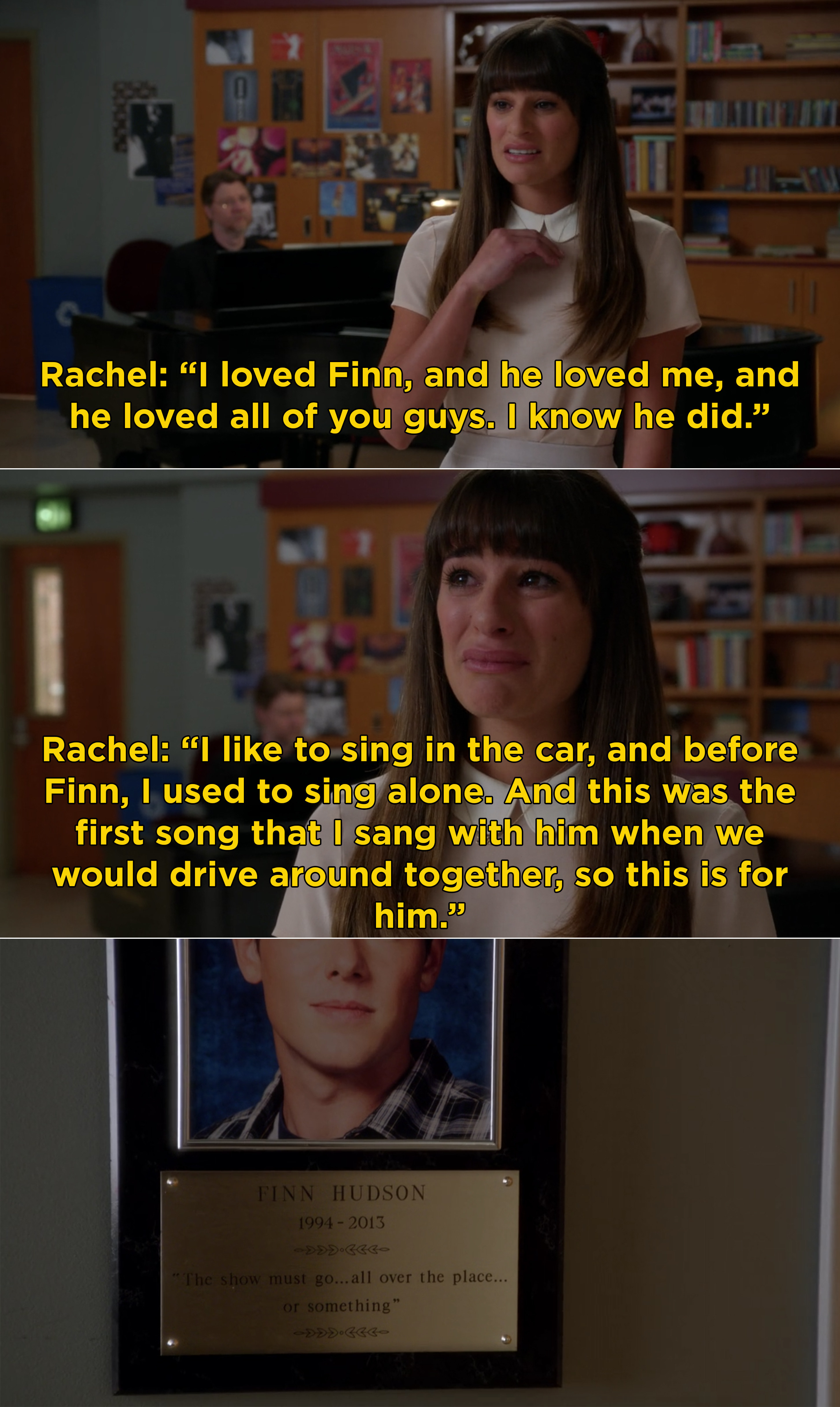 Rachel explaining that she&#x27;ll always love Finn