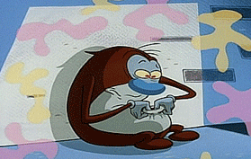 Stimpy diving into his belly button and leaving behind just the button