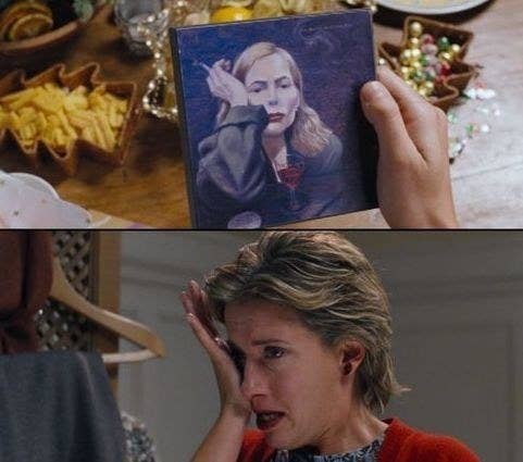 Karen crying while listening to a Joni Mitchell album her husband gave her for Christmas