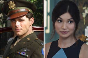 Lon from "The Notebook" waiting outside for Allie in his uniform; Astrid from "Crazy Rich Asians" staring at someone with a judgmental expression