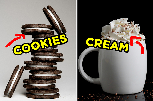 On the left, a stack of Oreos with an arrow pointing to them and