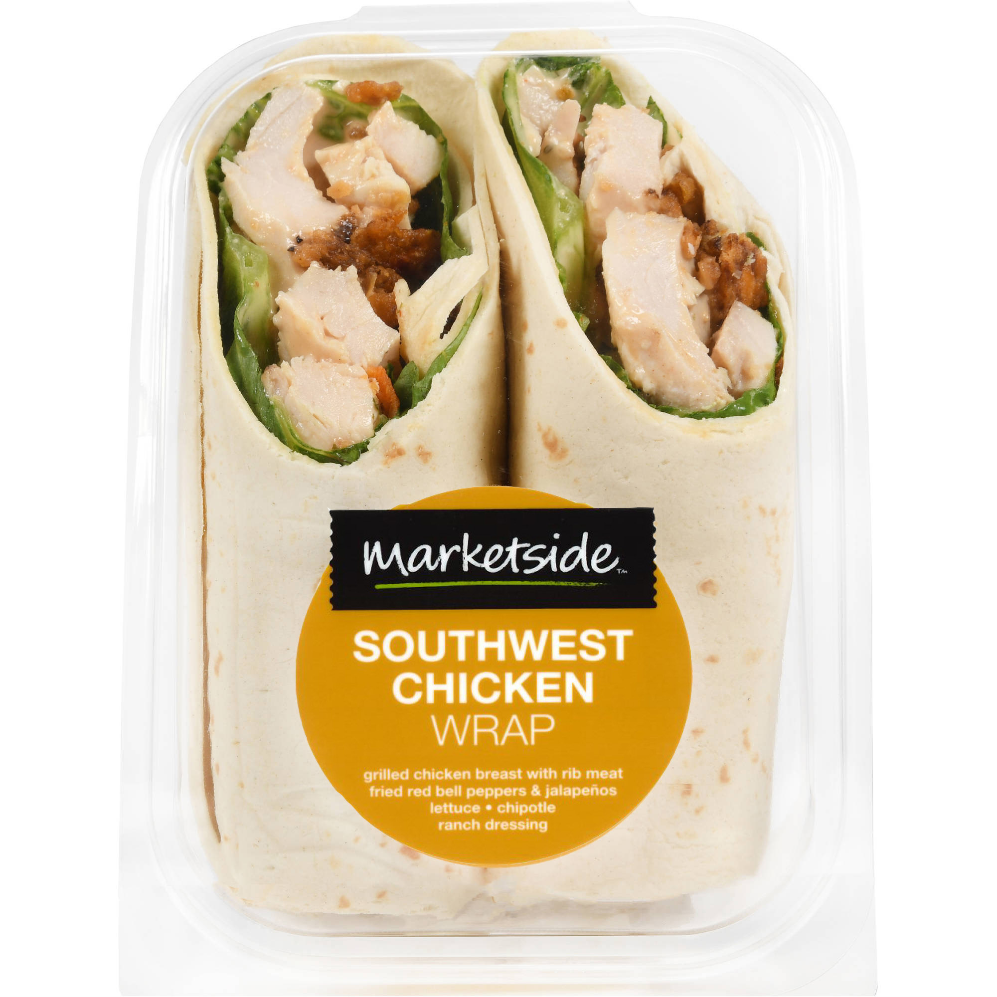 Marketside&#x27;s southwest chicken wrap packaged in a small container 