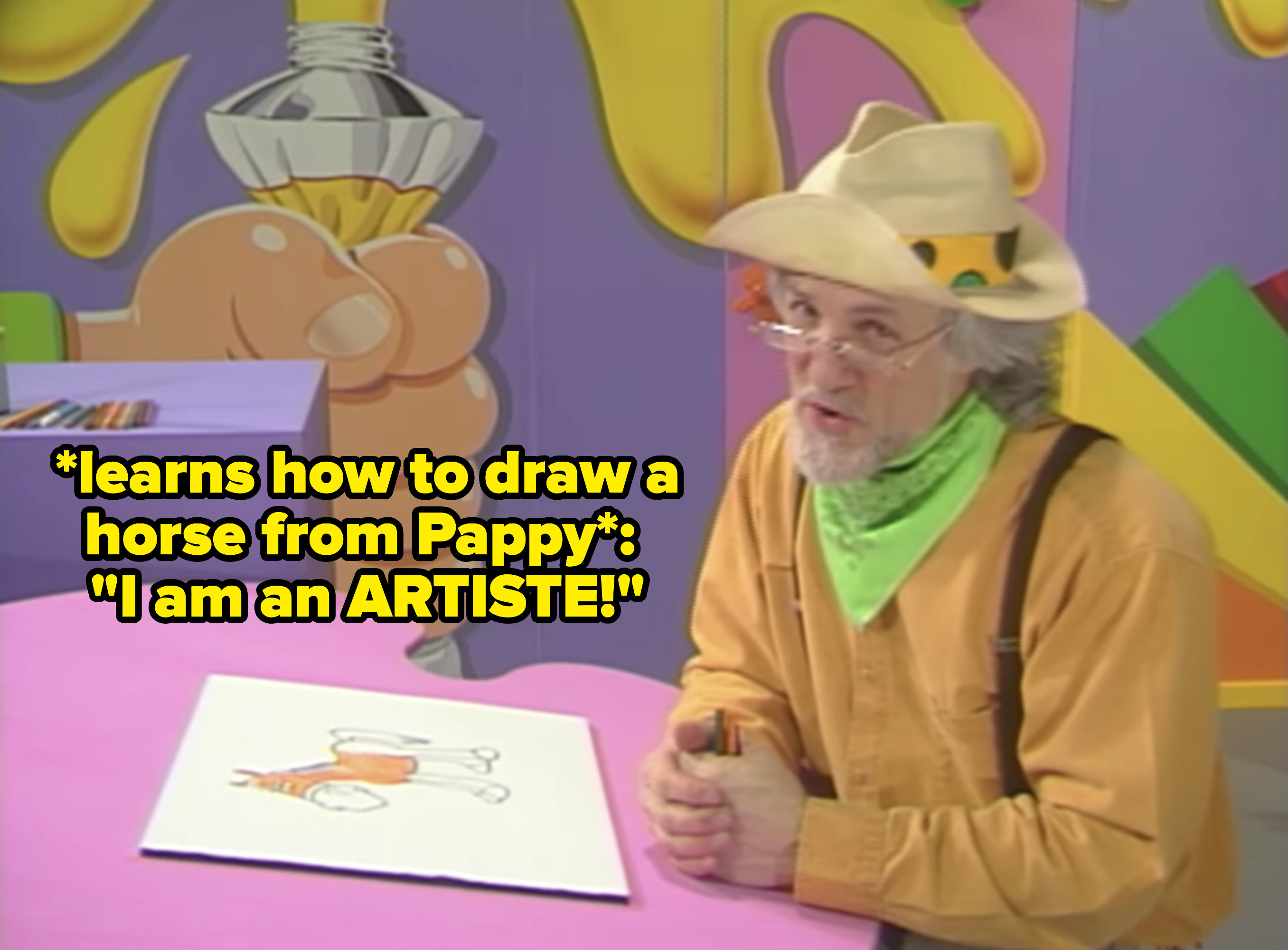 Pappy teaching us how to draw a horse