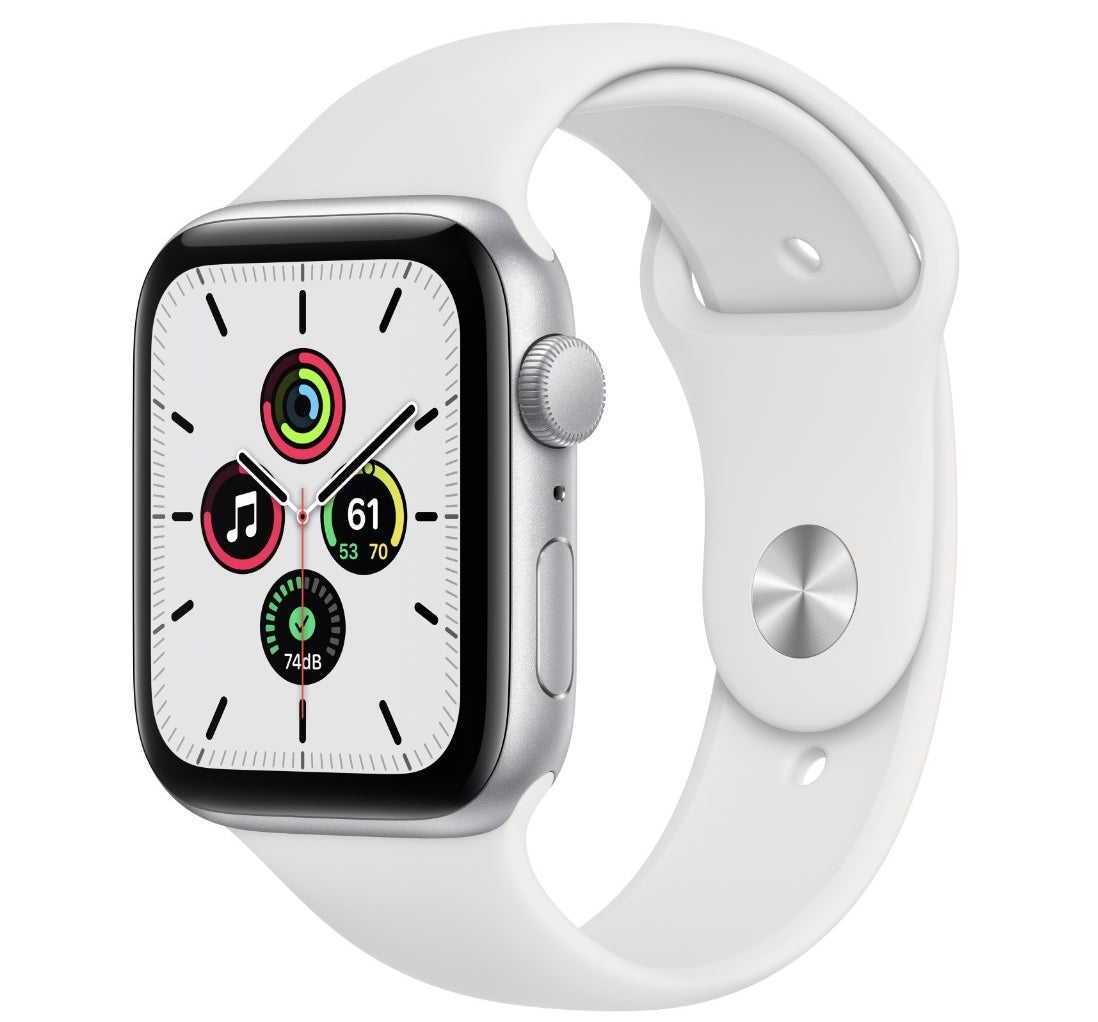 The apple watch SE in 44mm white