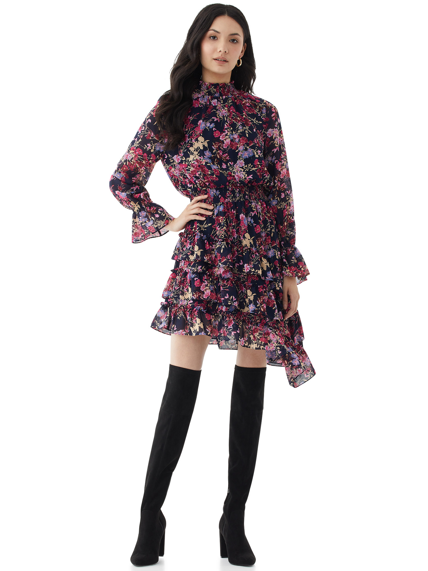 Model wearing floral dress 