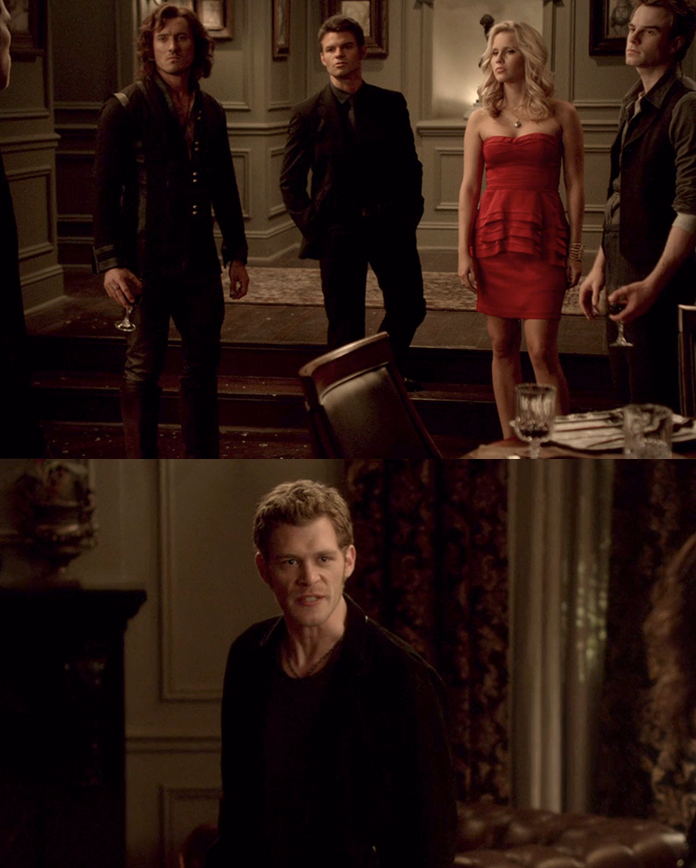 Klaus yelling at Elijah, Rebekah, Finn, and Kol