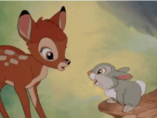 Bambi and Thumper sniffing at each other in Bambi