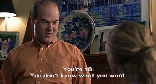 Walter trying to talk some sense into Kat in &quot;10 Things I Hate About You.&quot; 