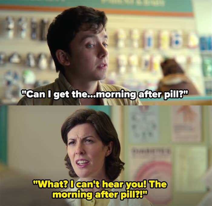 Otis asks for the morning after pill, the cashier, &quot;what? I can&#x27;t hear you! the morning after pill?!&quot;