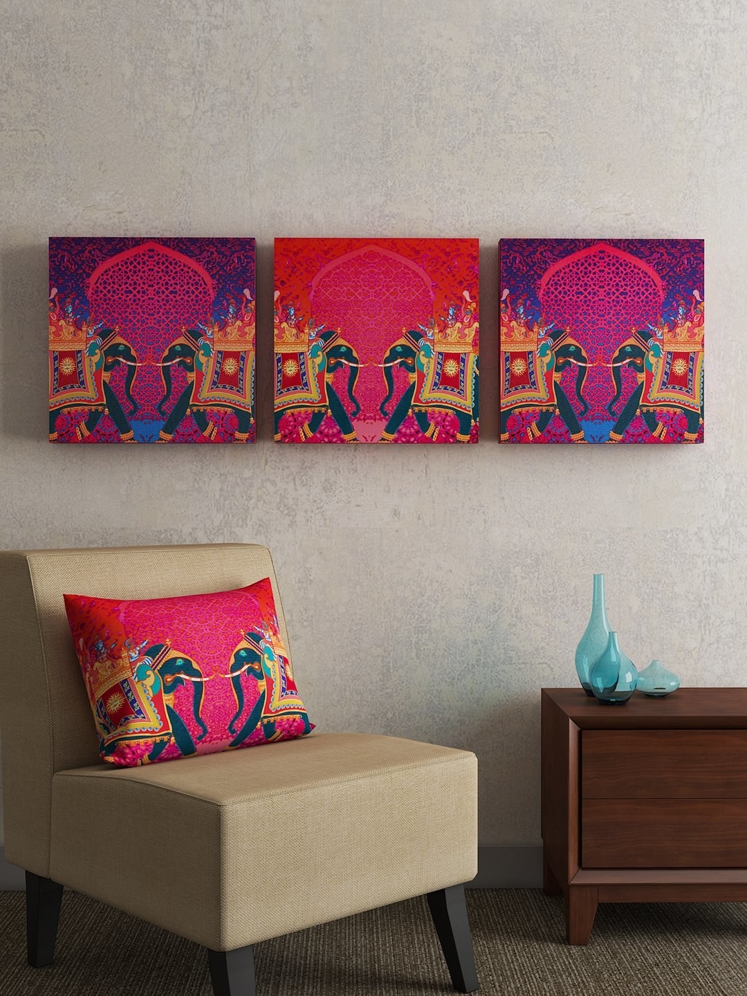 Pink and purple square frames with elephant designs on them.