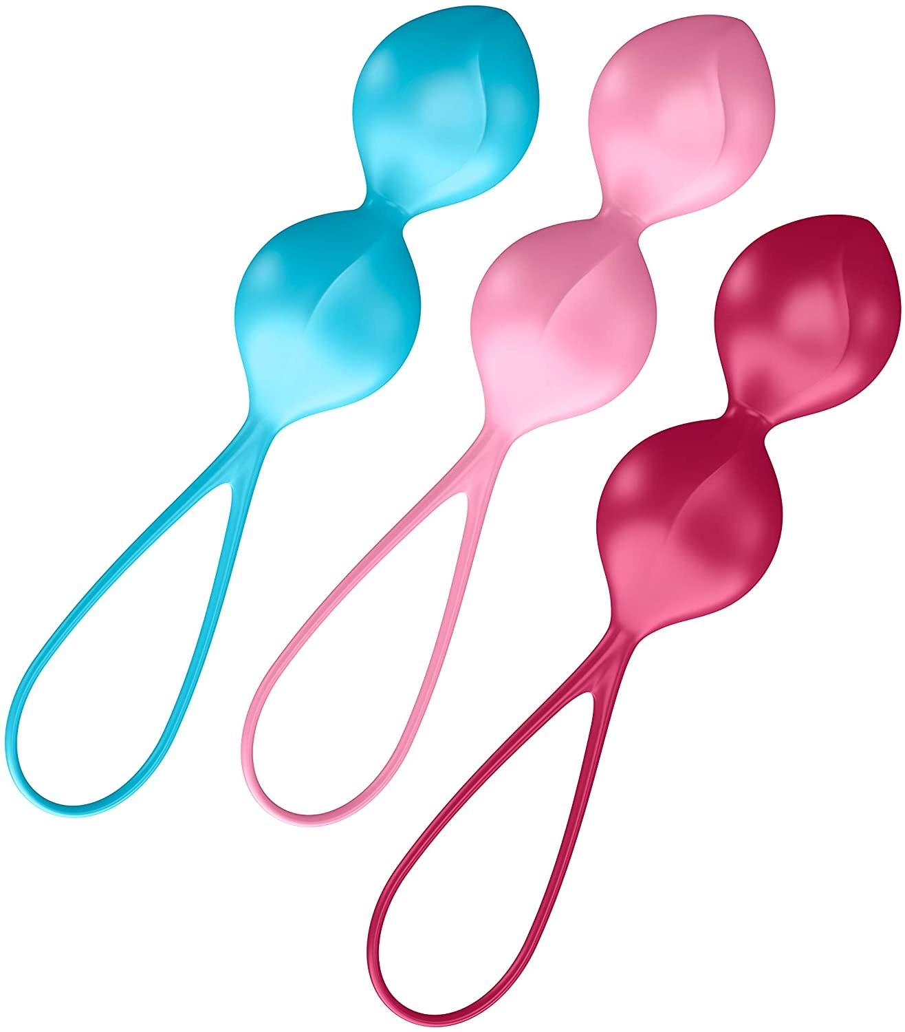 The blue, pink, and red double fixed kegel balls with strap