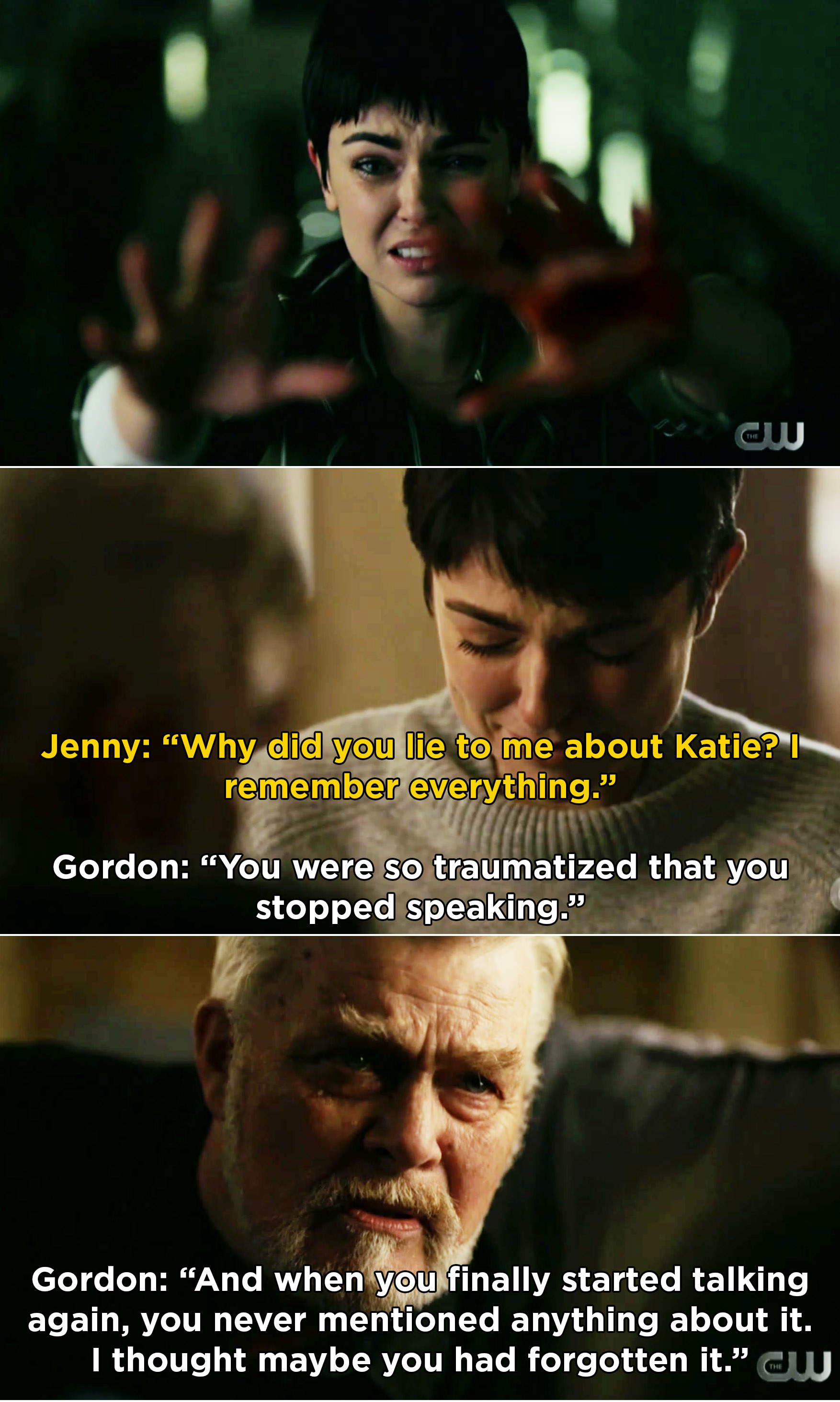 Jenny confronting her dad about Katie&#x27;s death and her dad saying he was trying to protect her