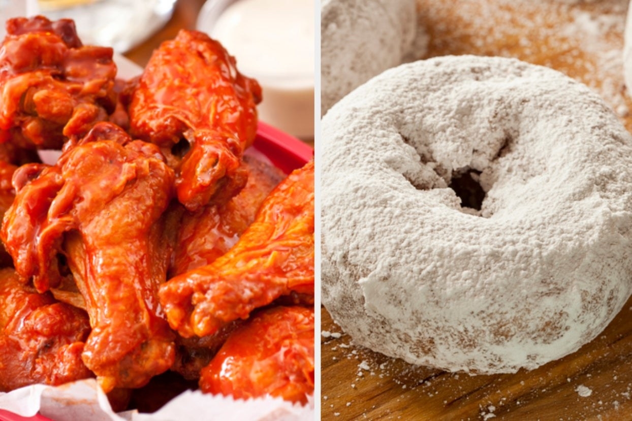 Chicken wings and powdered donut