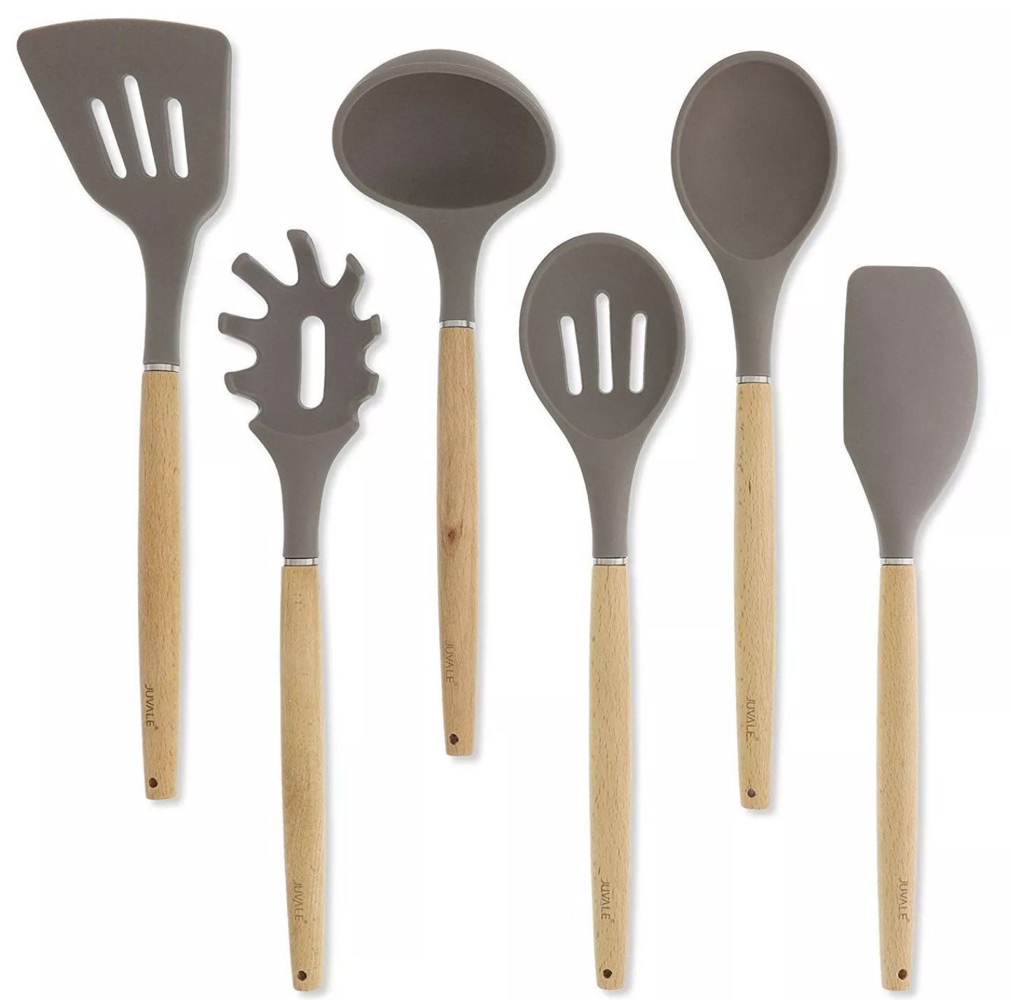 A 7-piece set of bamboo non-stick silicone utensils