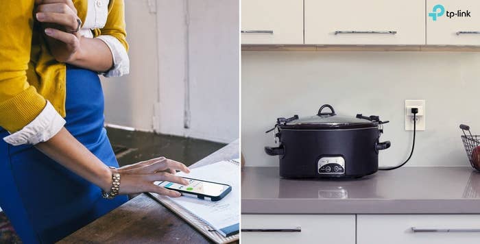 Person using app to turn off slow cooker