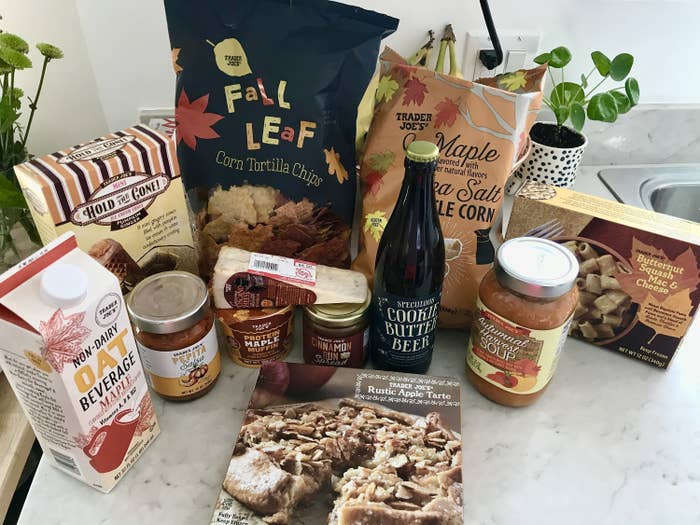 A spread of Trader Joe&#x27;s fall products on a counter
