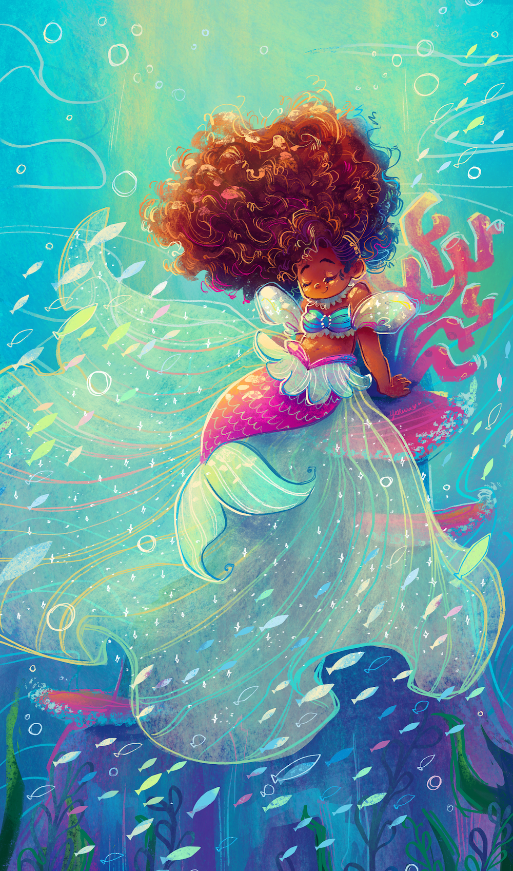 A vibrant illustration of a mermaid 