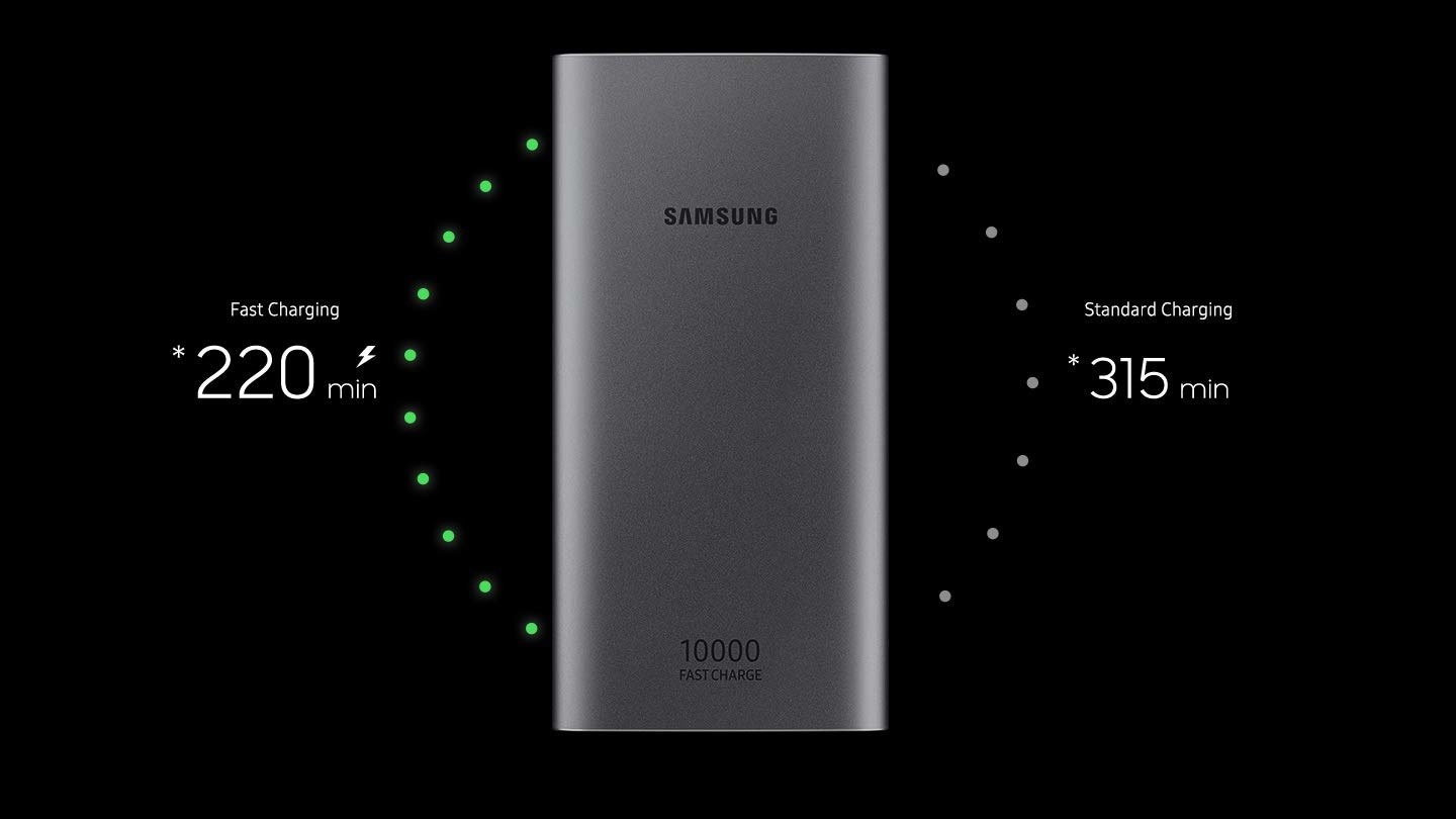 A silver fast-charging power bank