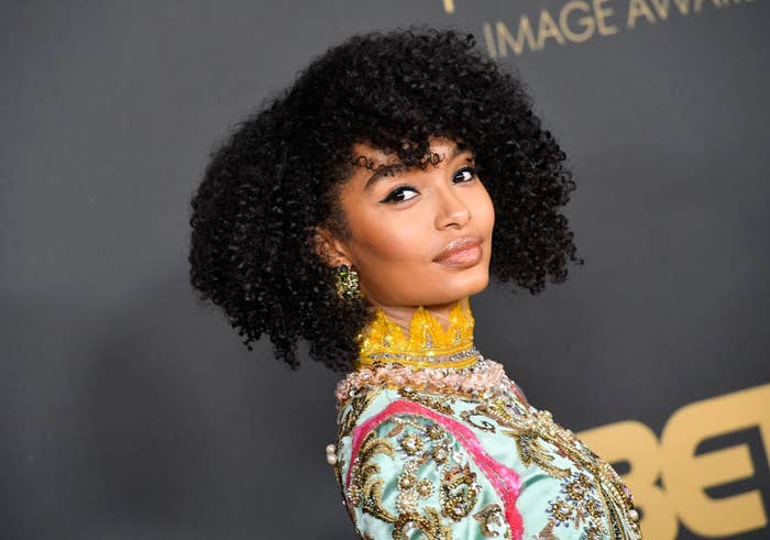 Yara Shahidi in a high-neck dress