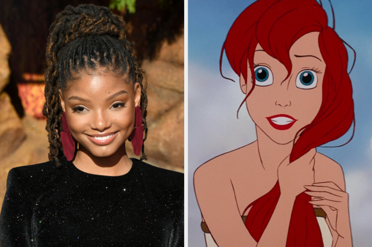 Halle smiling beside an image of Ariel smiling