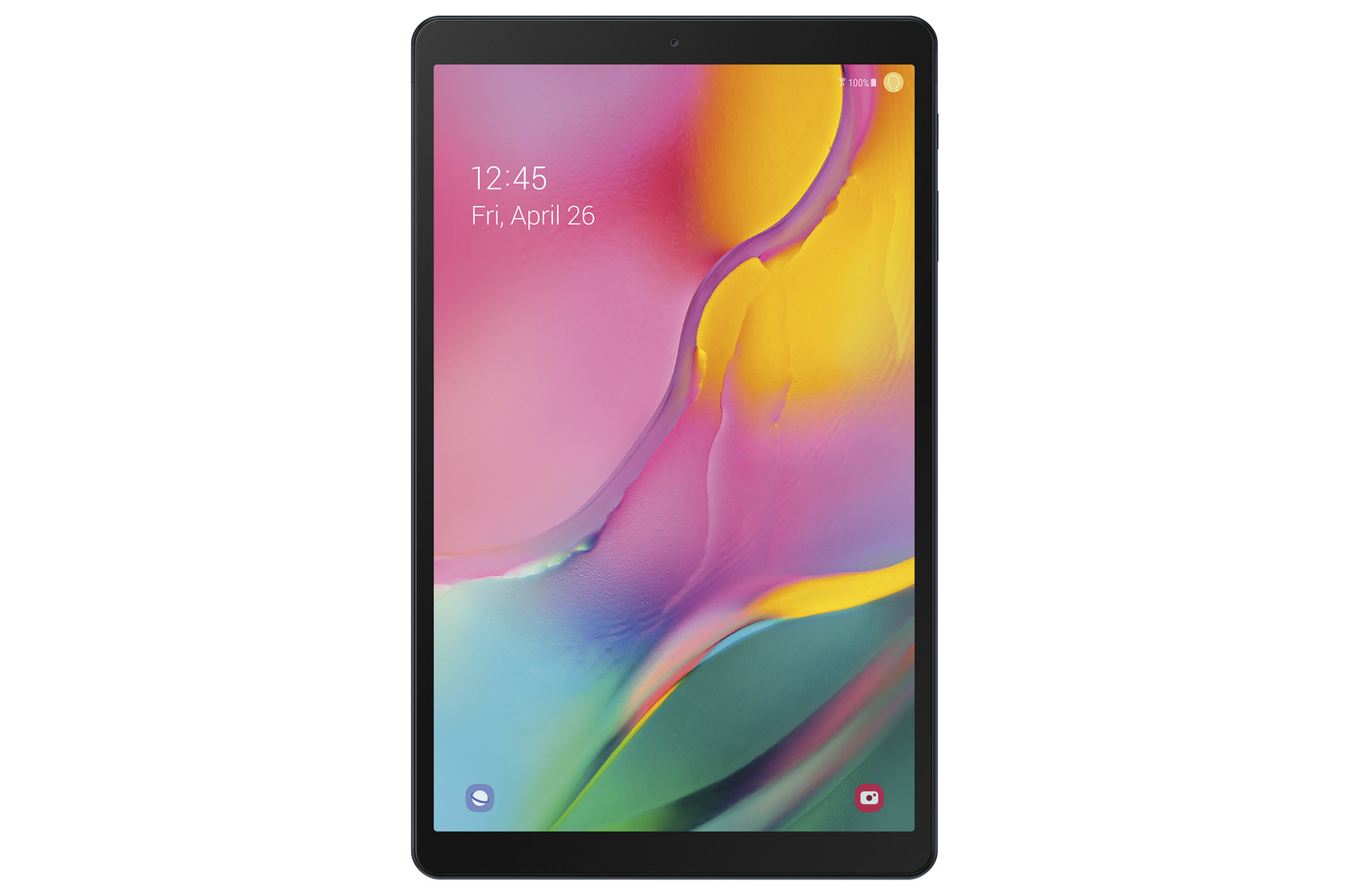 The tablet with a colorful abstract pattern on the screen