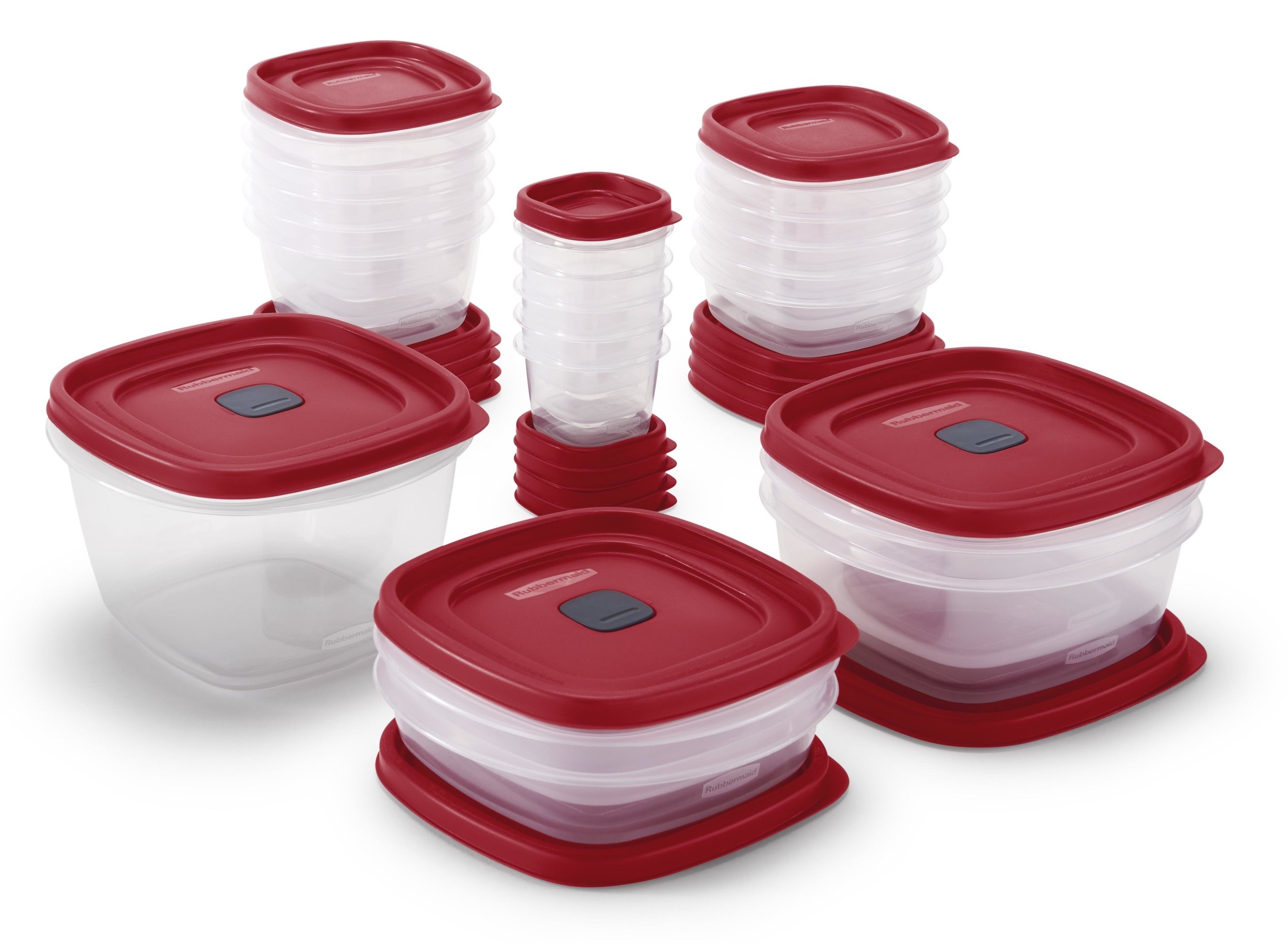 The red lidded storage containers