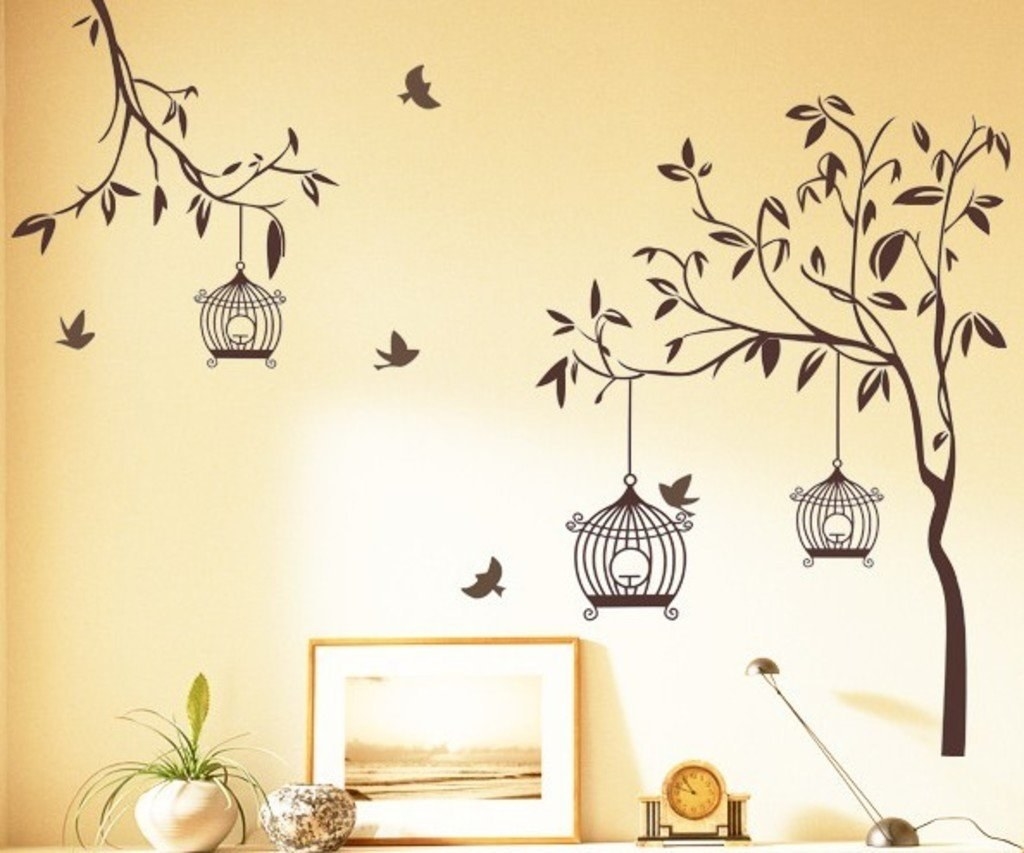 A trees and cages wall decal