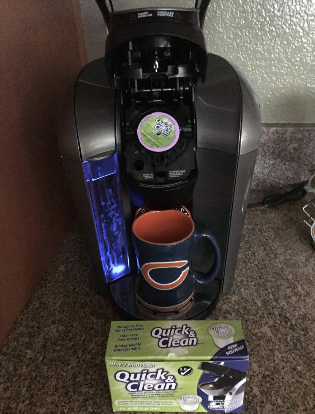 Reviewer image of the cleaning K-cup in a Keurig machine