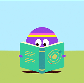 A cartoon speed-reading a book
