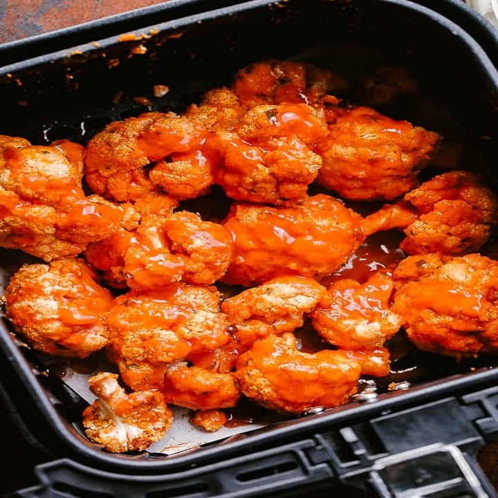 Buffalo cauliflower in the air fryer.