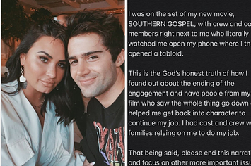 A selfie of Demi and Max next to Max's statement on Instagram
