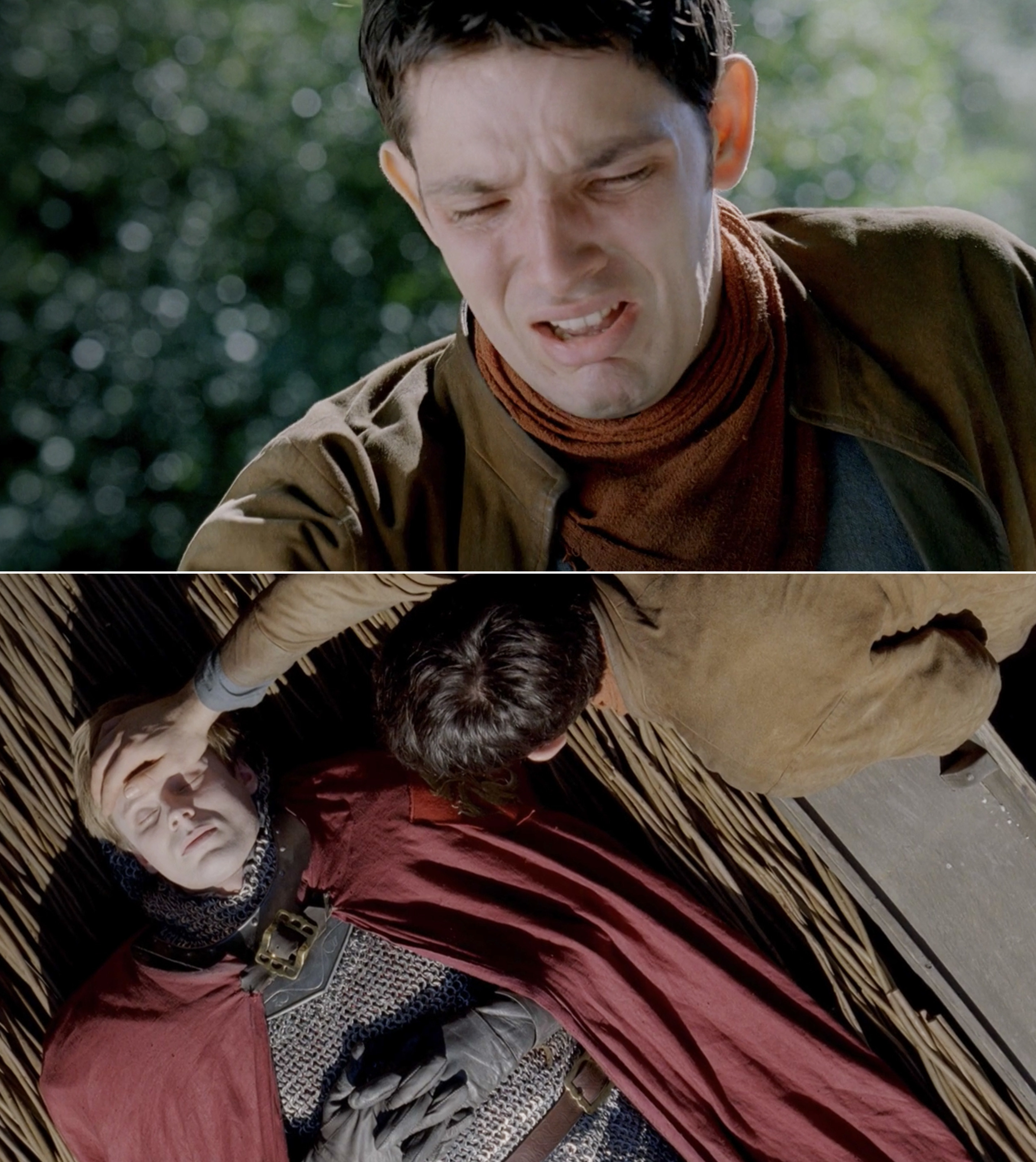 Merlin crying over Arthur&#x27;s body