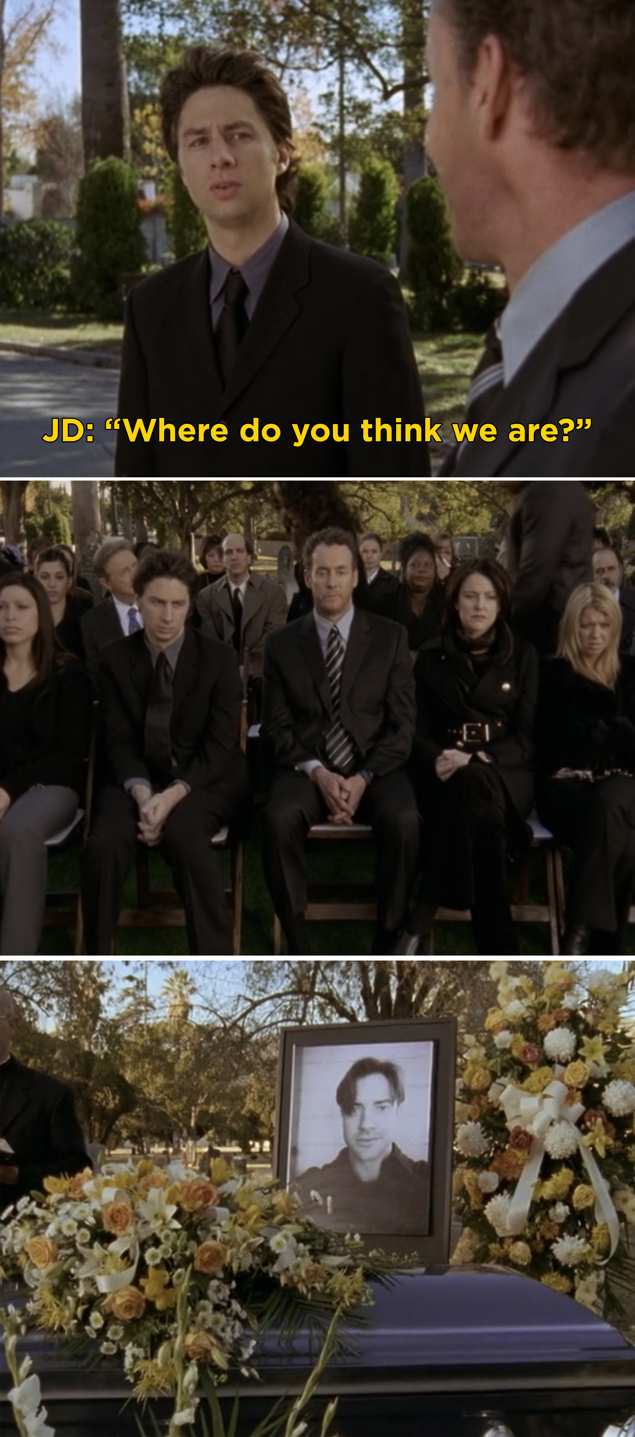 JD asking Dr. Cox, &quot;Where do you think we are?&quot; at Ben&#x27;s funeral