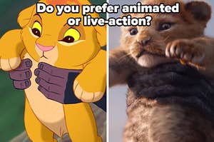 An animated lion is on the left with a live-action on the right labeled, "Do you prefer animated or live-action?"