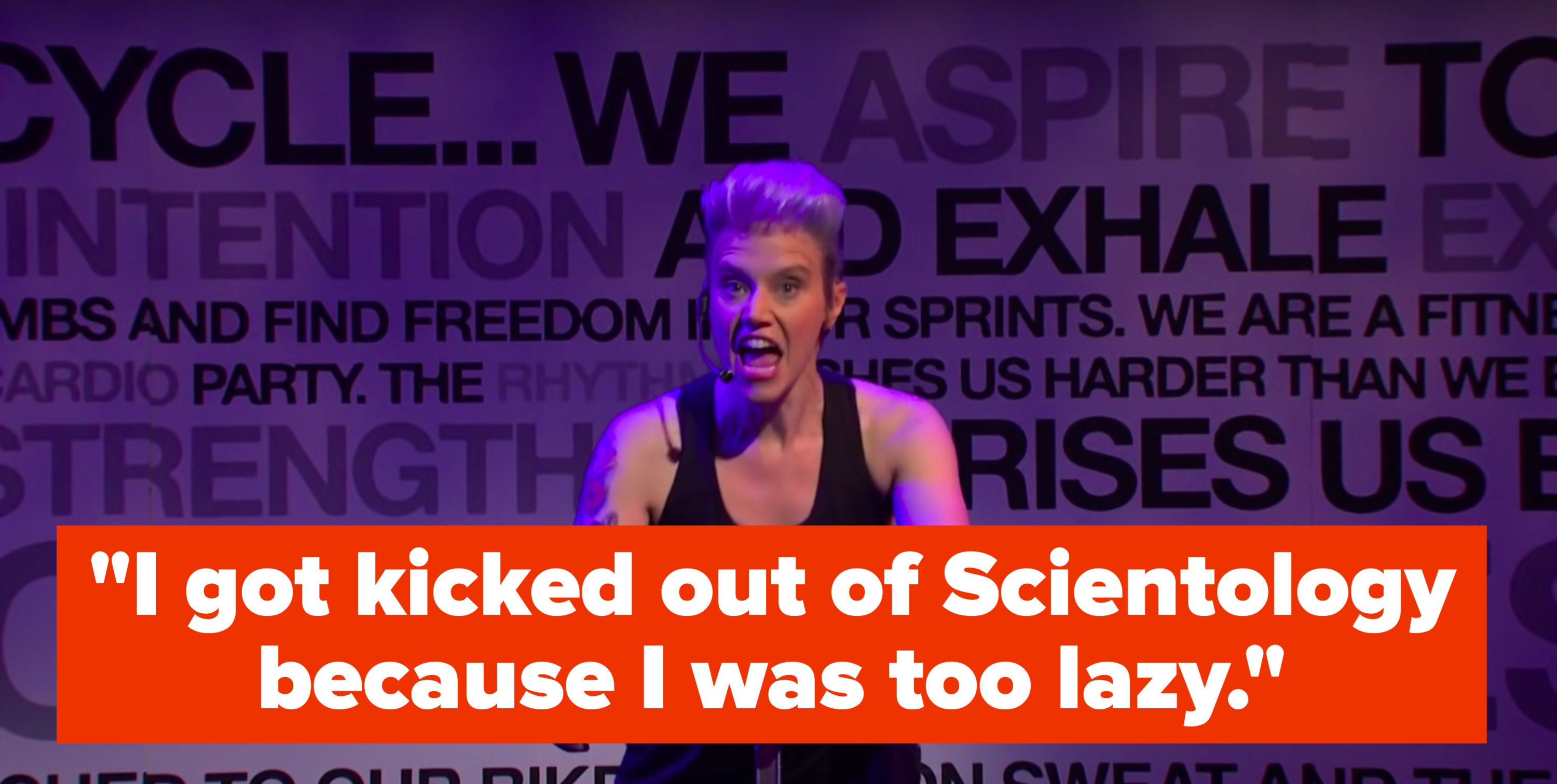 Kate McKinnon, as a Soul Cycle instructor, says, &quot;I got kicked out of Scientology because I was too lazy&quot;