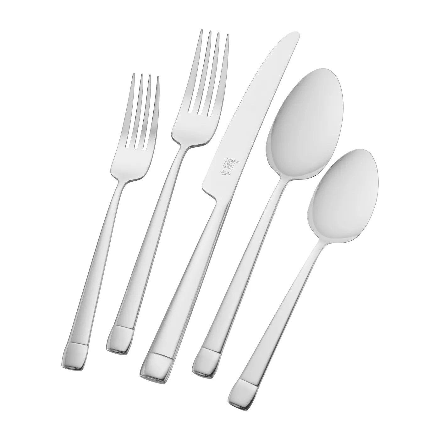 Five pieces of the stainless steel flatware