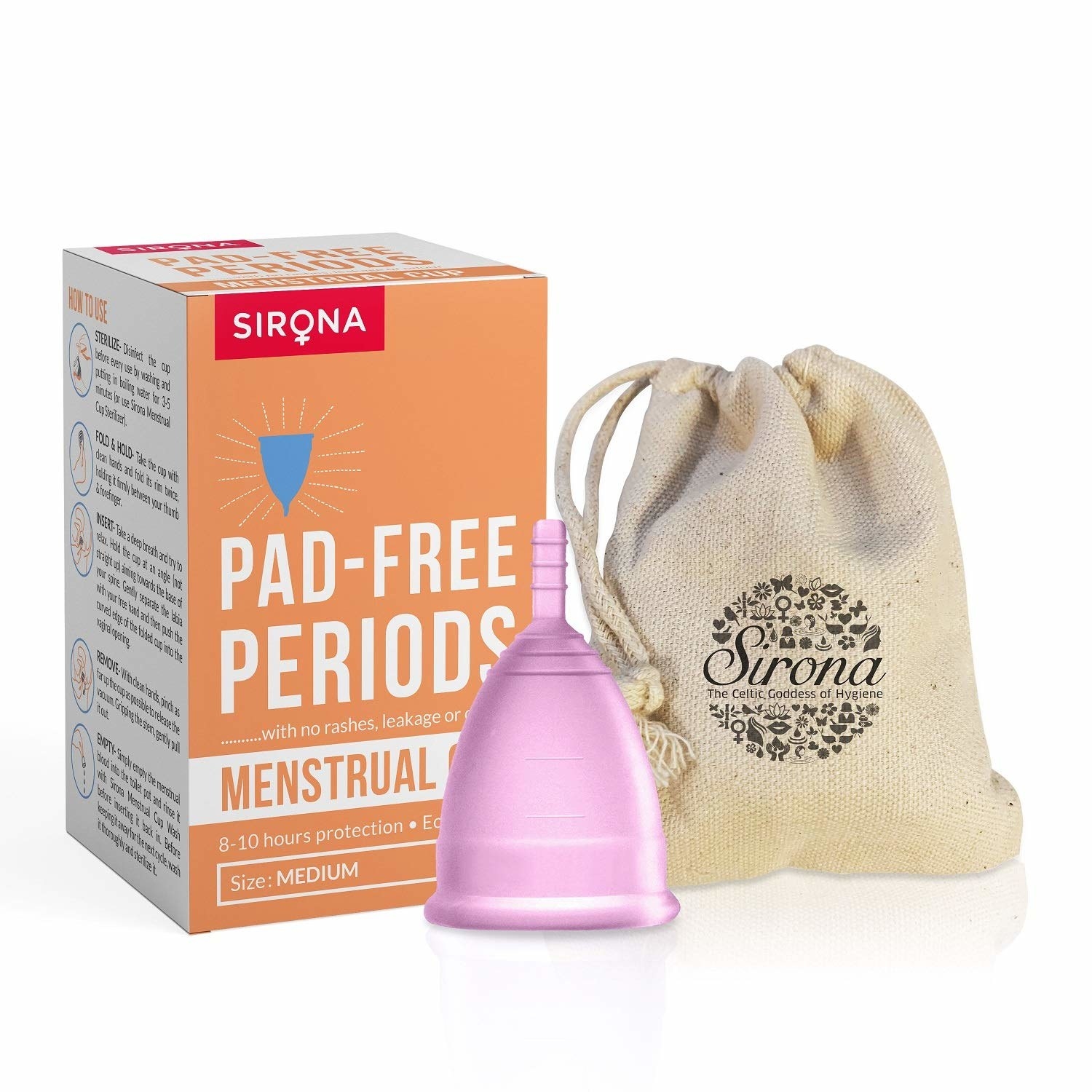 A menstrual cup with the packaging