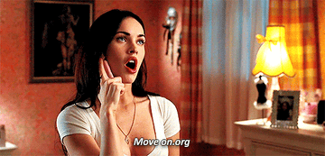 Jennifer from Jennifer&#x27;s Body saying, &quot;Move on dot org,&quot; into her flip phone
