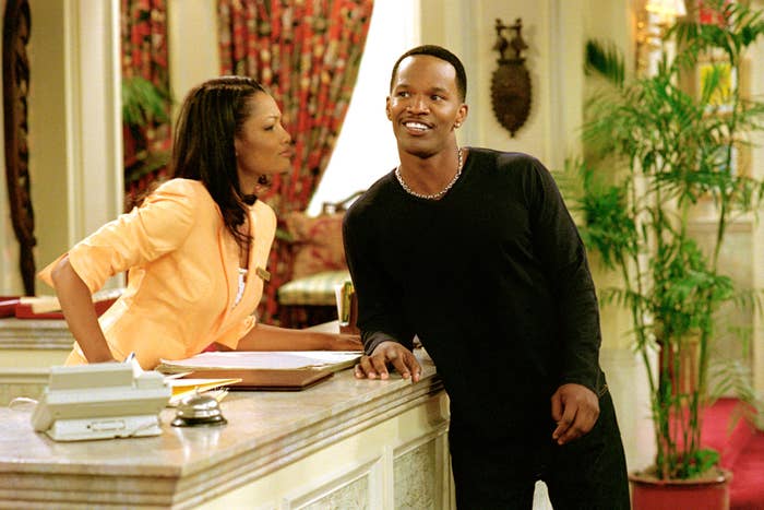 Garcelle Beauvais and Jamie Foxx as Fancy and Jamie on &quot;The Jamie Foxx Show&quot;