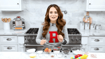 YouTube chef Rosanna Pansino does a happy dance while baking