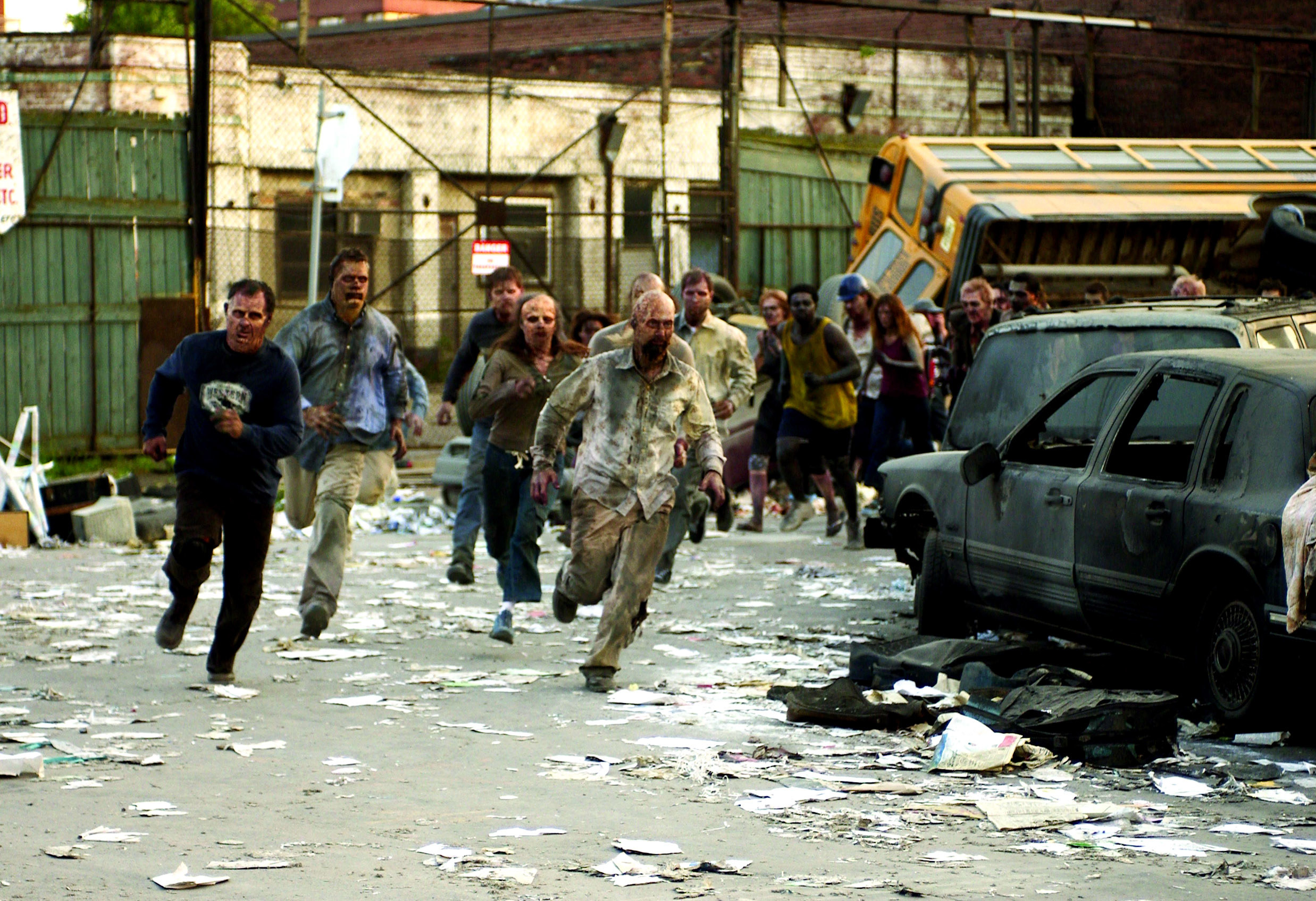 zombies running towards people in the movie dawn of the dead