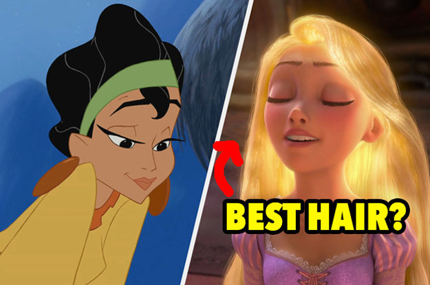 Chicha from emperor's new groove on the right and Rapunzel with glowing hair on the left and